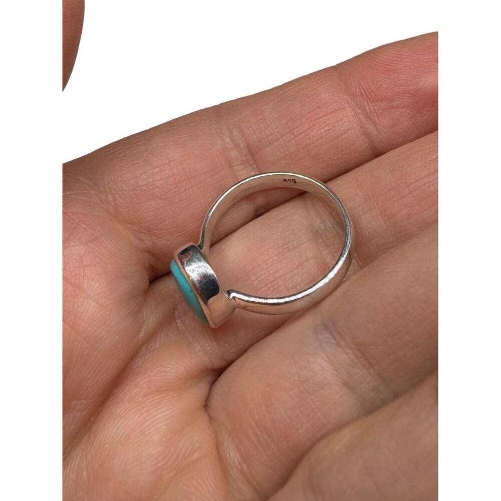 Aztec Mountain Turquoise Ring Size 7 Solid 925 Sterling Silver Oval Stone - Picture 5 of 6